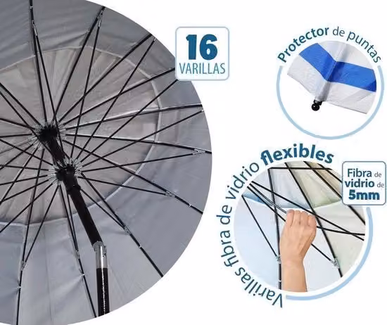 Parasole da spiaggia in alluminio modello Anker e manubrio con UPF 50+ - Blu 240 cm