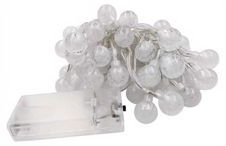 Catena luminosa da 2,5 metri, luce bianca fredda, alimentata a batteria, 3 batterie AA