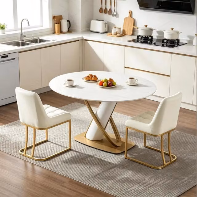 Coppia di Sedie da Pranzo in Velluto Beige con Struttura in Metallo Dorato, Dimensioni 39x45 cm