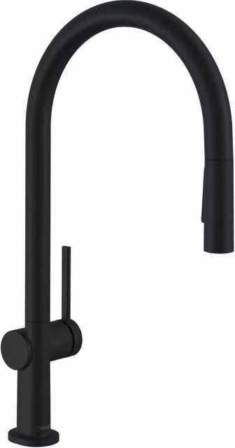 Rubinetto da cucina con doccetta a collo di cigno Talis M54 nero verniciato satinato HANSGROHE
