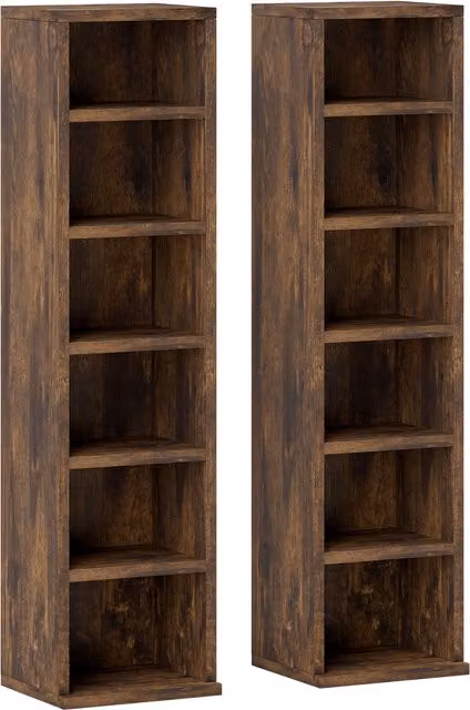 Set di 2 mobili porta CD HOMCOM in legno marrone con 6 ripiani regolabili per 204 CD, L 21 cm, P 22,5 cm, H 88,5 cm