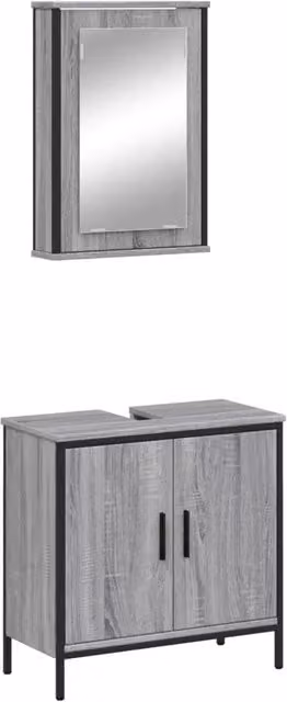 Set Mobili da Bagno | Armadio da bagno 2 pz Grigio Sonoma in Legno Multistrato