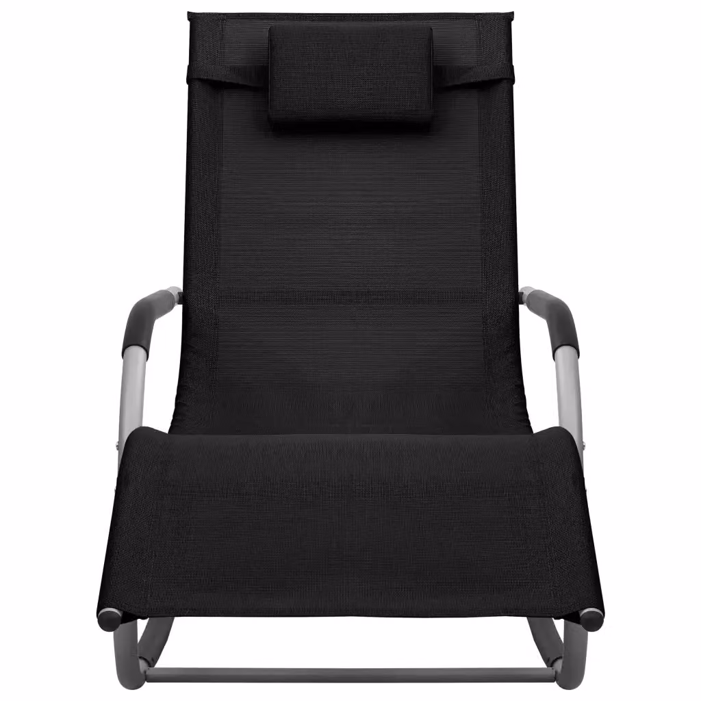 Set di 2 lettini prendisole vidaXL in textilene e acciaio verniciato nero e grigio con poggiatesta regolabile e vassoio laterale – 2