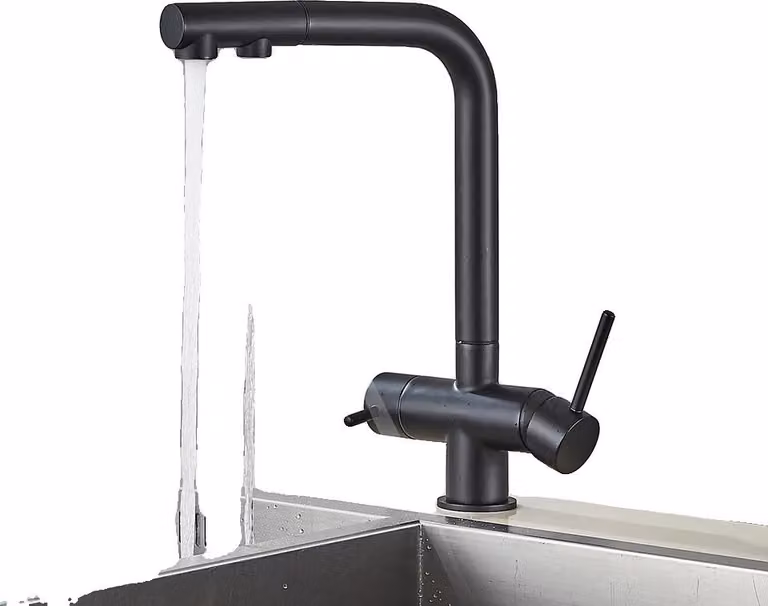 Rubinetto da cucina, doppia maniglia, funzione spray estraibile, nero B