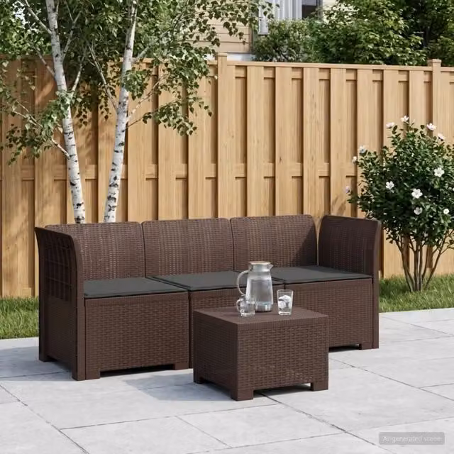 Divano da esterno-Divano da Giardino 3 posti con cuscini in look rattan PP 298682