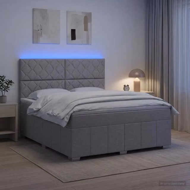 Letto Box Spring vidaXL con Materasso a Molle Pocket e Illuminazione LED, Grigio e Bianco, L/P: 180 x 200 cm