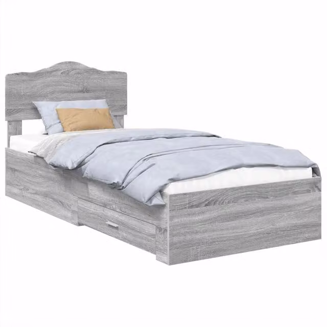 Letto singolo | Letto per adulti | Struttura del letto Grigio Sonoma 90 x 190 cm Legno multistrato