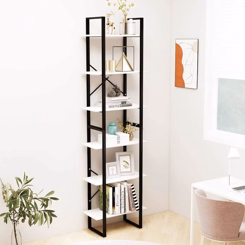 Scaffale da parete vidaXL in legno di pino e metallo bianco, design minimalista, L: 60 cm, P: 30 cm, H: 210 cm