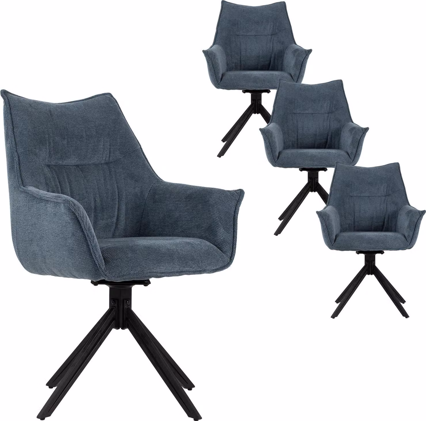 Set di 4 sedie da pranzo Ginosa blu con braccioli e seduta girevole - imbottite