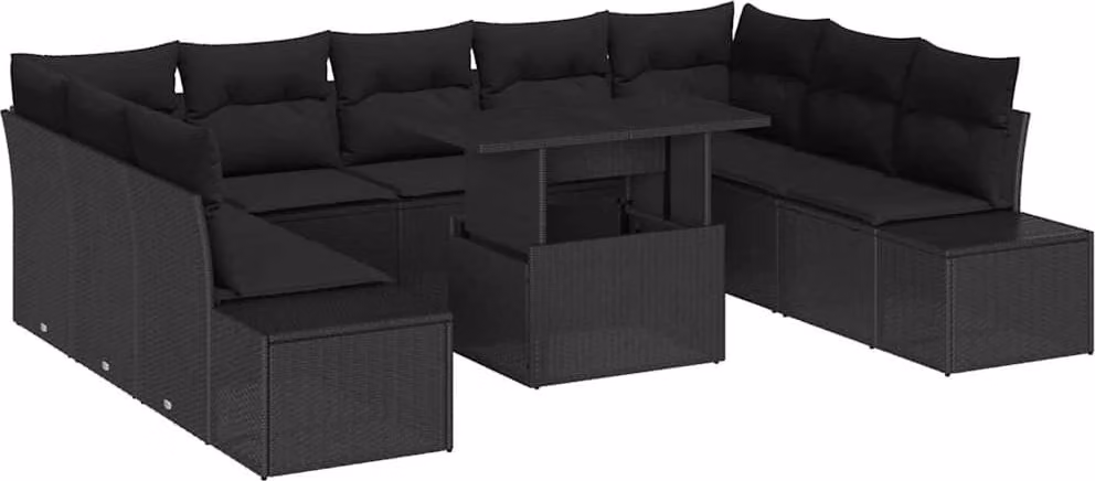 Set Divano da Giardino 10 pcs Nero Poly Rattan
