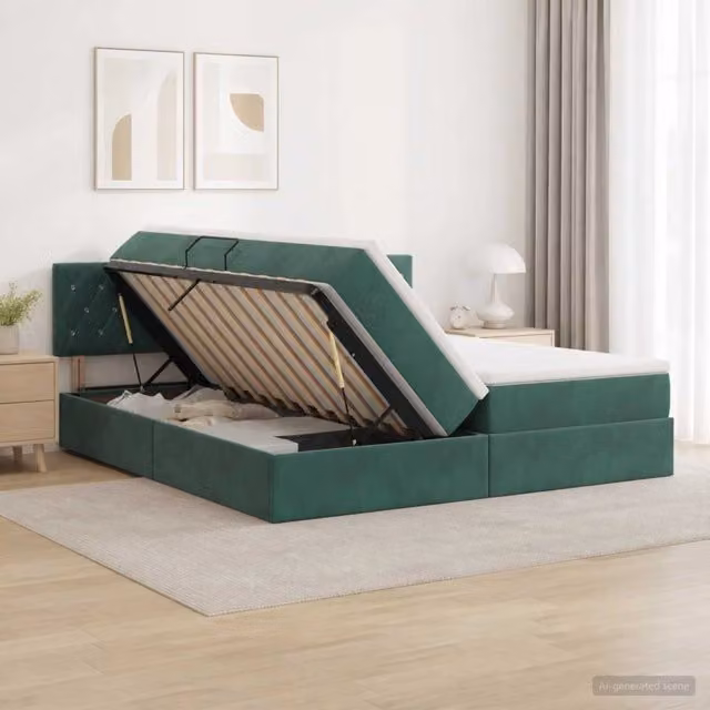 Letto con contenitore e testiera vidaXL in velluto verde e bianco, L/P/H: 200 x 200 x 88 cm