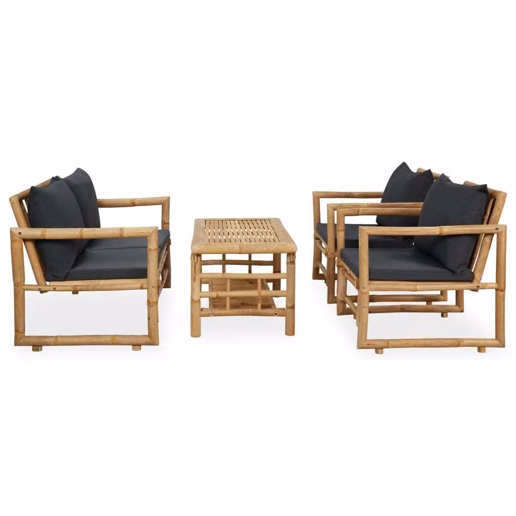 Set Divani da Giardino 4 pz con Cuscini in Bambù