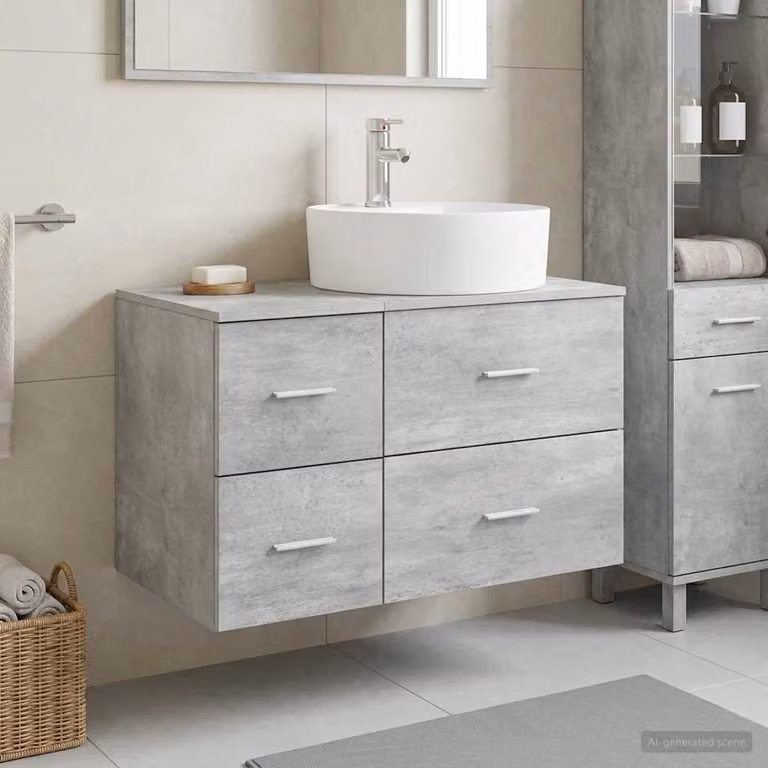 Set di mobili da bagno moderno vidaXL composto da mobile lavabo e pensile a parete in legno, colore grigio opaco, L/P/H: 82,0 x 44,5 x 49,5 cm