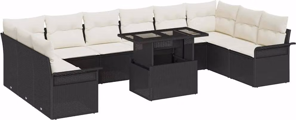 Set Divano da Giardino con cuscino 11 pcs Nero Poly Rattan