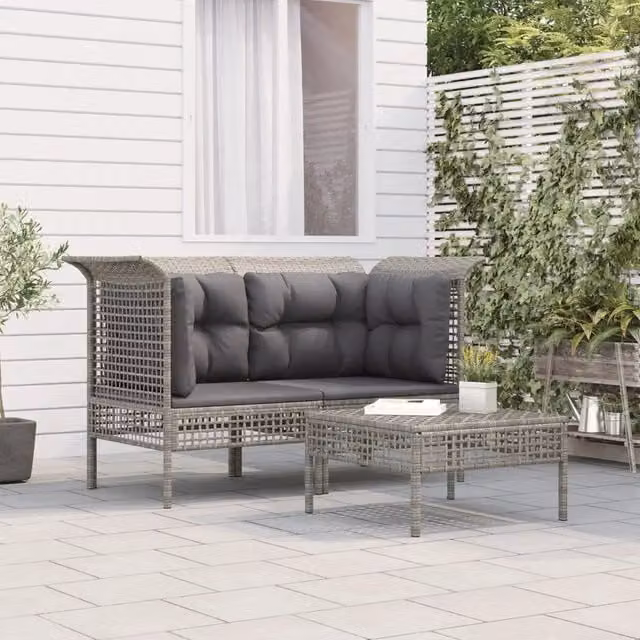 Set di Divani da Giardino a L con Cuscini vidaXL Grigio – 1