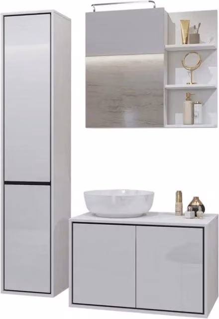 Set di 3 mobili per il bagno collezione GOBI colori bianco e nero.