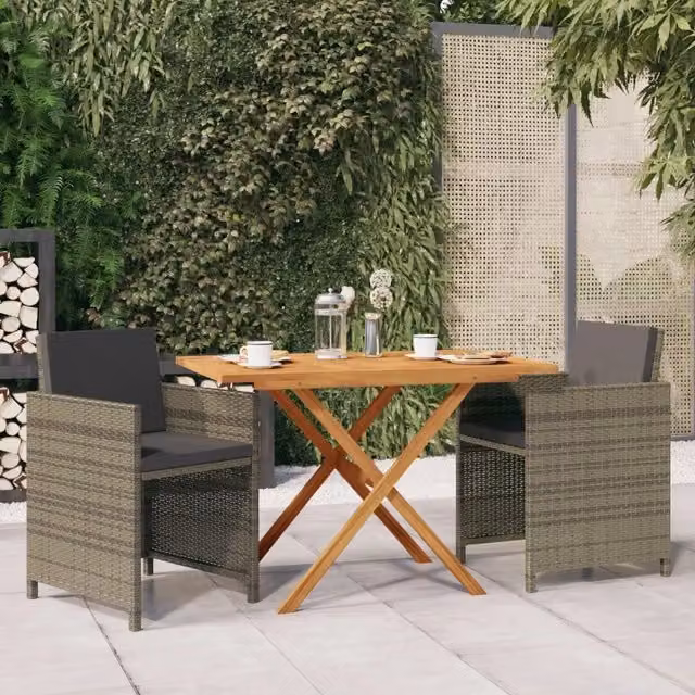 Set da Pranzo per Giardino 3 pz con Cuscini Grigio 3094303