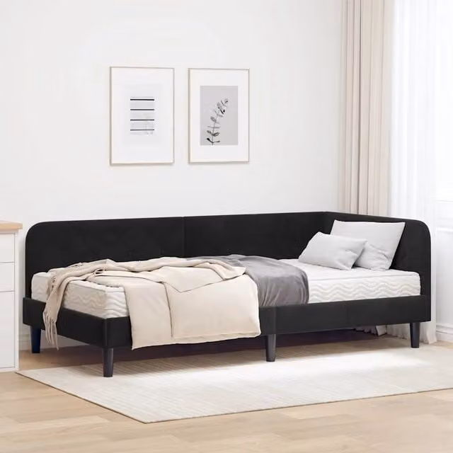 Cornice del letto ad angolo vidaXL in velluto nero L/P/H: 200 x 100 x 33 cm – 1