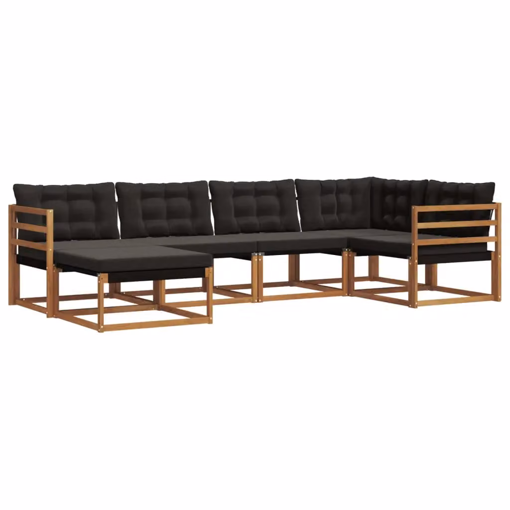 Set di divani da esterno a L vidaXL in legno di acacia con cuscini, 6 pezzi, Marrone e Nero – 2