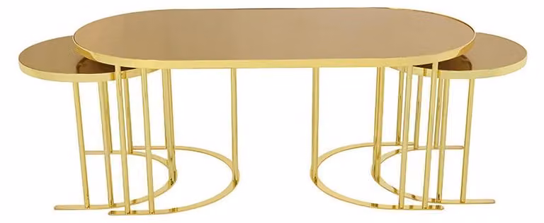 Set 3x Couchtisch Gold Kaffeetisch Beistelltisch Designer Wohnzimmertisch Tische