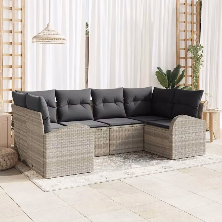 Set Divano da Giardino a L vidaXL in Polyrattan Grigio con Cuscini e Struttura in Acciaio