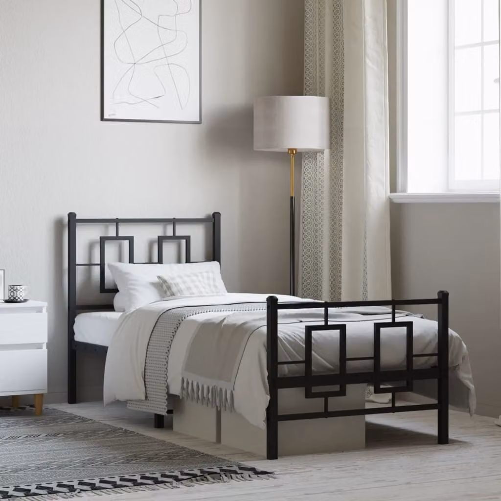 vidaXL Giroletto in metallo nero con testiera e pediera L 196 cm x P 80 cm x H 91 cm