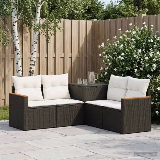 Set di divani 5 pz Nero e Bianco Crema 179 x 179 x 85 cm 3447932