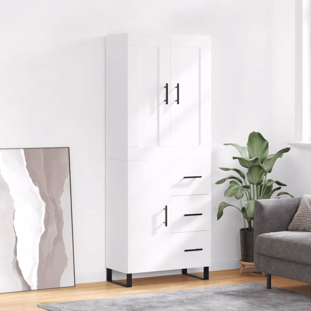 Credenza moderna vidaXL bianca con ante a battente in legno e metallo L: 69,5 cm, P: 34 cm, H: 180 cm