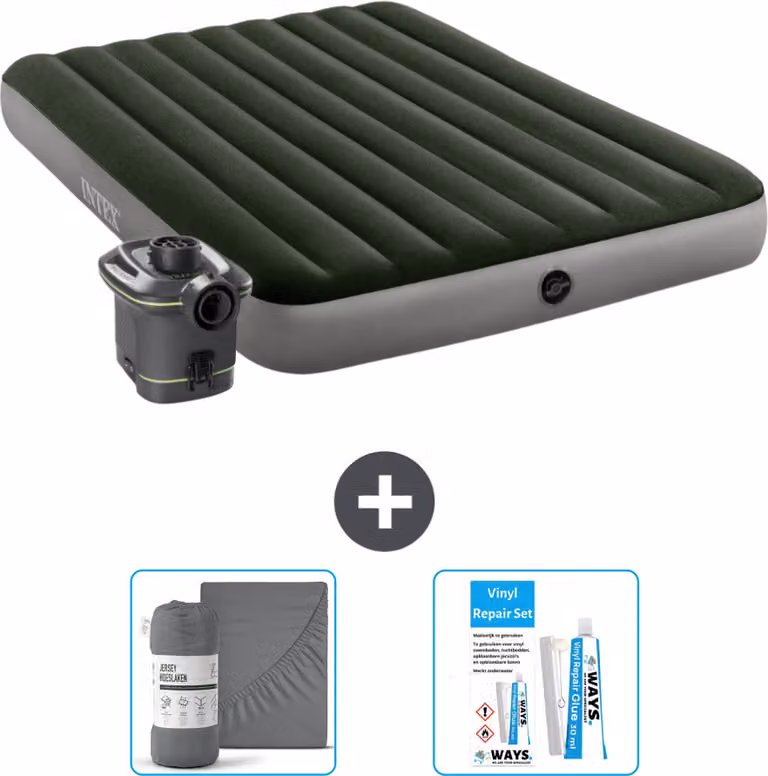 Lettino Intex - 2 persone - 152 x 203 x 25 cm - Verde - Incluso pompa - lenzuolo e kit di riparazione