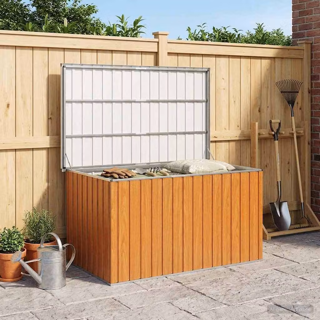 vidaXL Scatola di Stoccaggio Esterno in Acciaio Zincato e Plastica, Marrone, L/P/H: 171 x 99 x 93 cm
