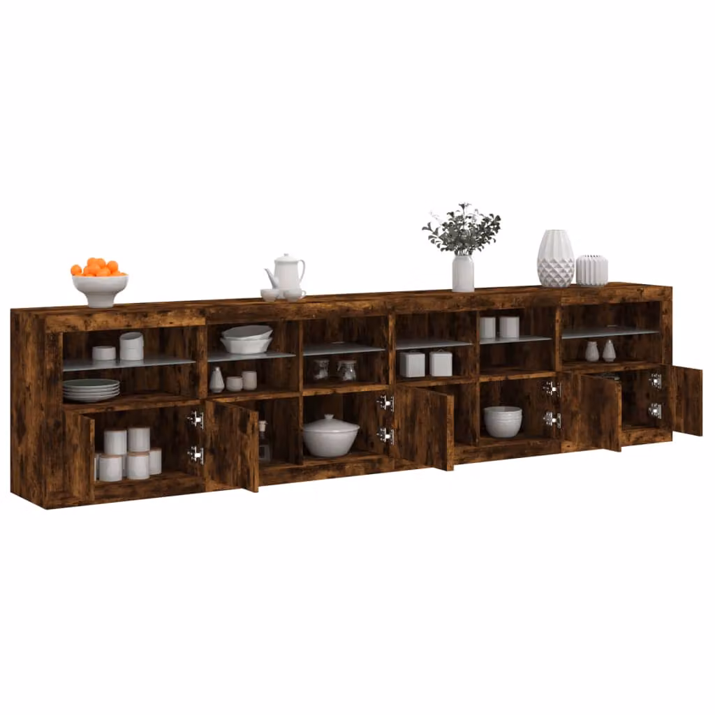 Credenza moderna vidaXL con luci LED in rovere fumo marrone L: 283 cm, P: 37 cm, H: 67 cm