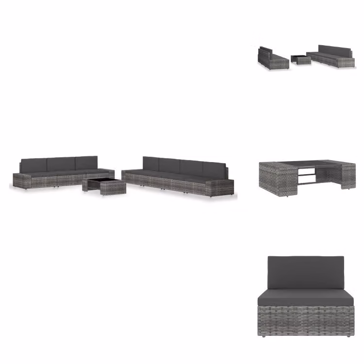 vidaXL set salotto da giardino 8 pezzi in poly rattan grigio - Set di mobili da giardino