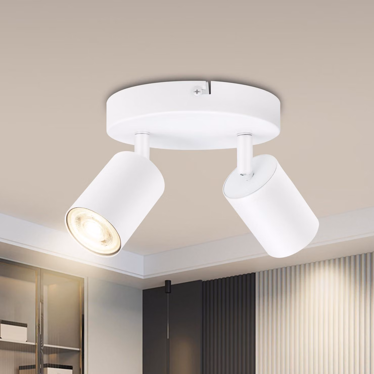 Lampada a soffitto, LED, bianca, con 2 faretti, illuminazione a soffitto moderna, orientabile di 350 gradi, attacco GU10, adatta per cucina o camera da letto, senza lampadine incluse
