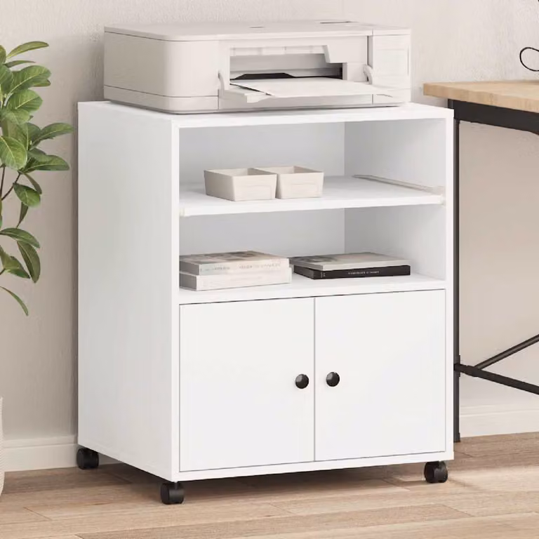 vidaXL Supporto per Stampante con Ruote Bianco L: 60 cm, P: 48 cm, H: 74 cm