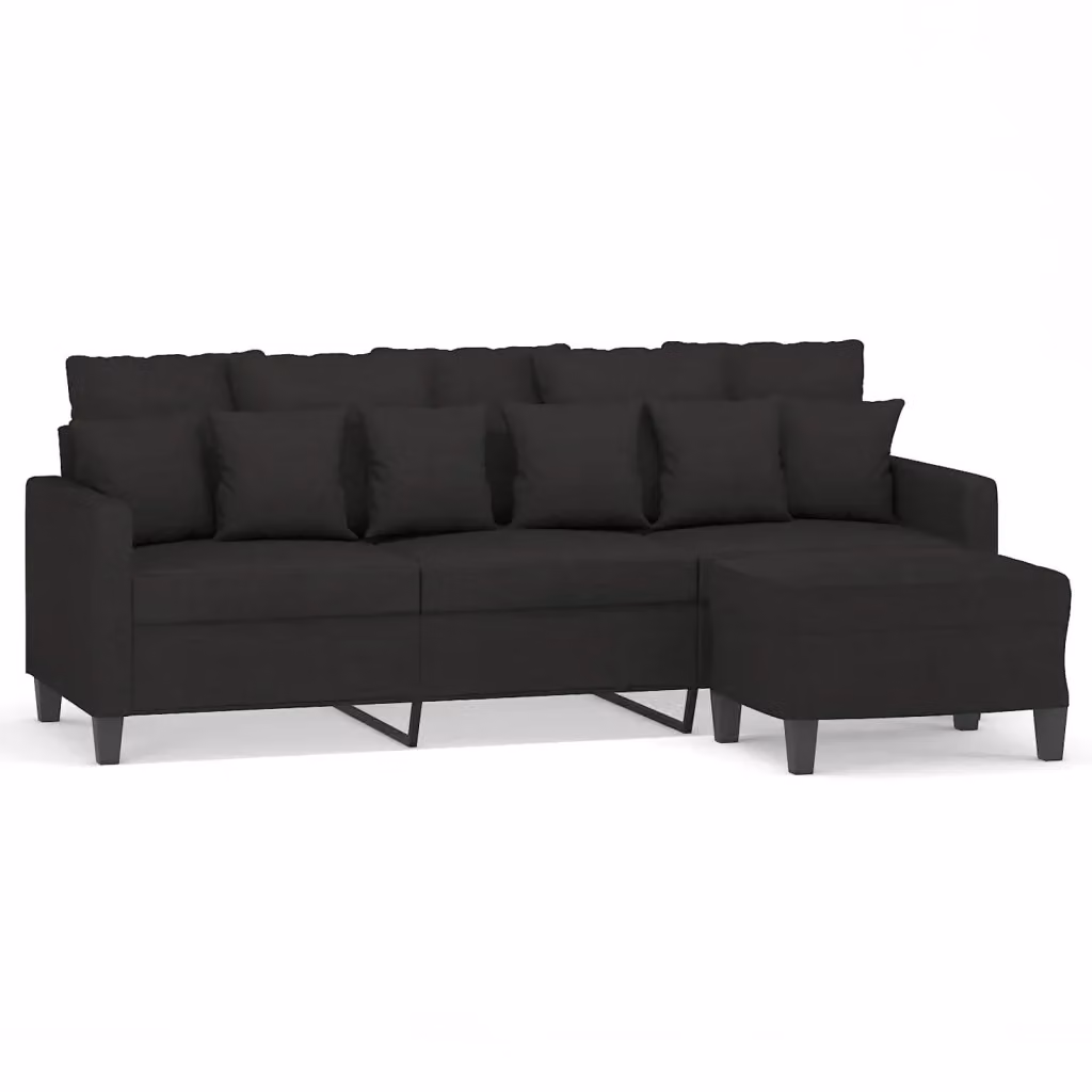 vidaXL Divano a 3 Posti Moderno con Poggiapiedi Nero in Tessuto per Soggiorno L: 198 cm, P: 80 cm, H: 77 cm – 2