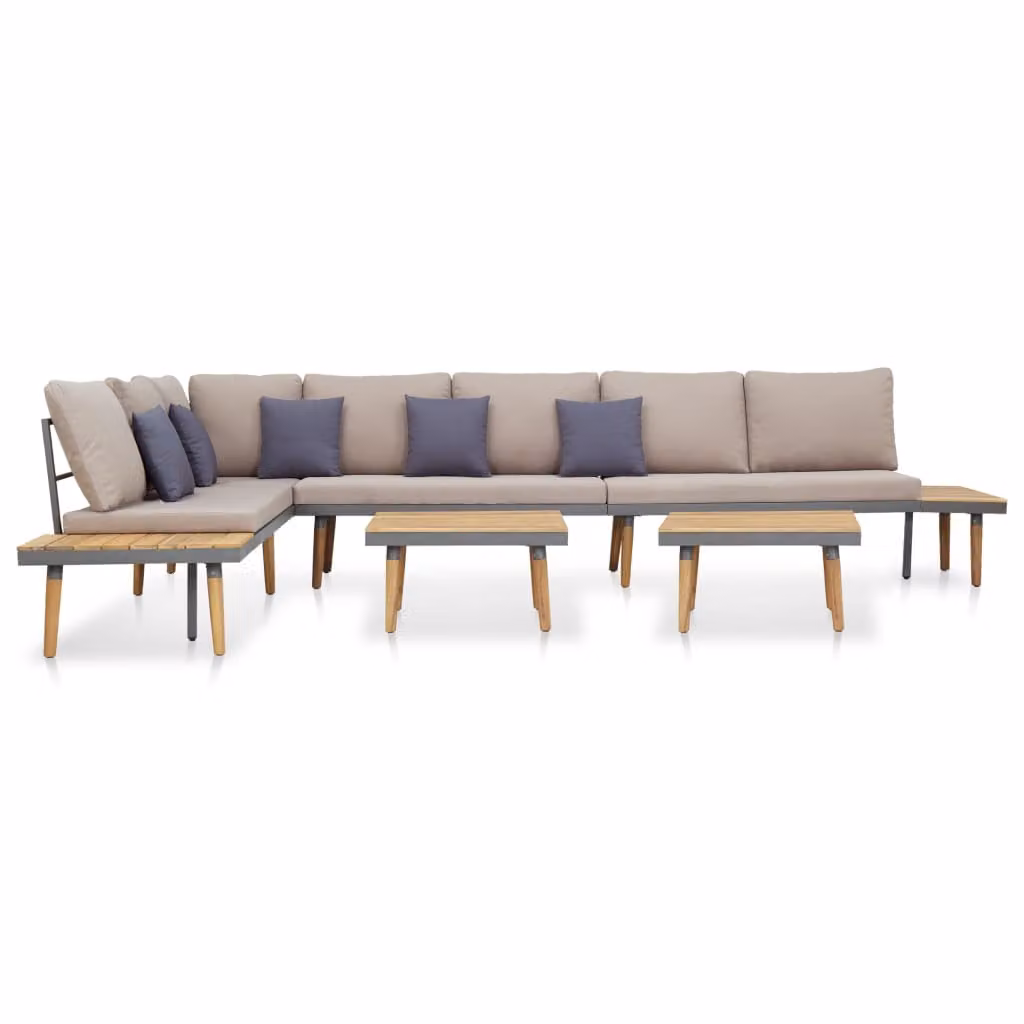 Set da lounge per giardino, esclusivo, composto da 7 pezzi, con cuscini, in legno massello di acacia, colore marrone