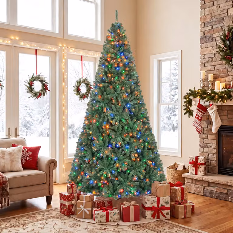 Costway Albero di natale artificiale in PVC con 750 LED supporto in metallo, Albero natalizio 244cm