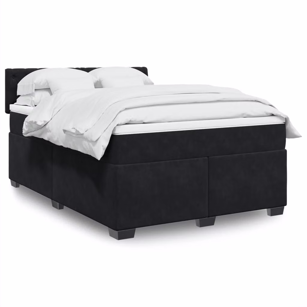 vidaXL Giroletto a Molle con Materasso Nero in Velluto L/P: 160 x 200 cm – 1