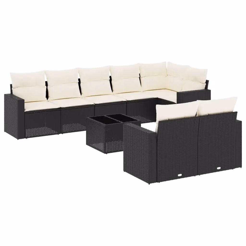 vidaXL Set Divani da Giardino 9 pz in Polyrattan con Cuscini e Tavolino da Esterno Nero e Bianco – 2