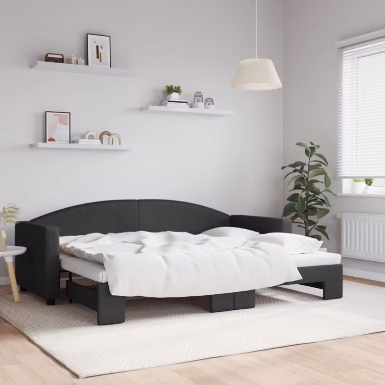 vidaXL Divano Letto con Letto Estraibile in Tessuto Nero L: 223 cm, P: 90 cm, H: 75 cm