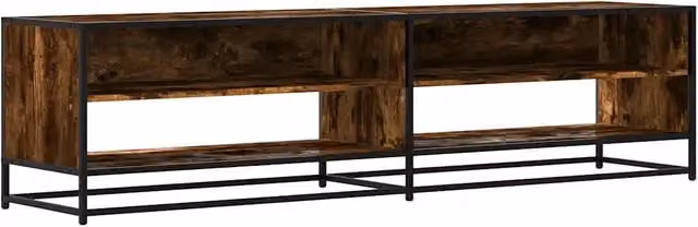 Mobile TV in stile industrial in legno e metallo color rovere fumo, L: 180,5 cm, P: 40 cm, H: 46 cm