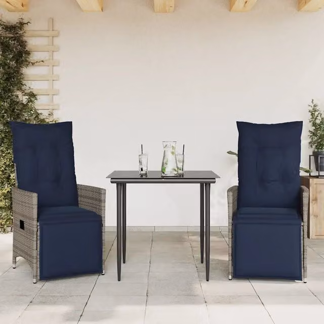 Sedie da giardino reclinabili 2 pz con cuscini grigie 365670