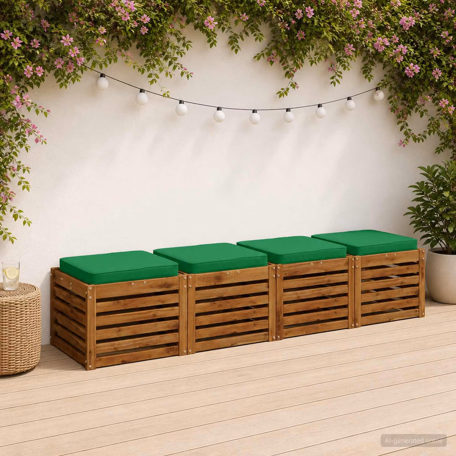 Set di 4 cuscini per sedia vidaXL VUGHT in poliestere verde con rivestimento rimovibile e lavabile