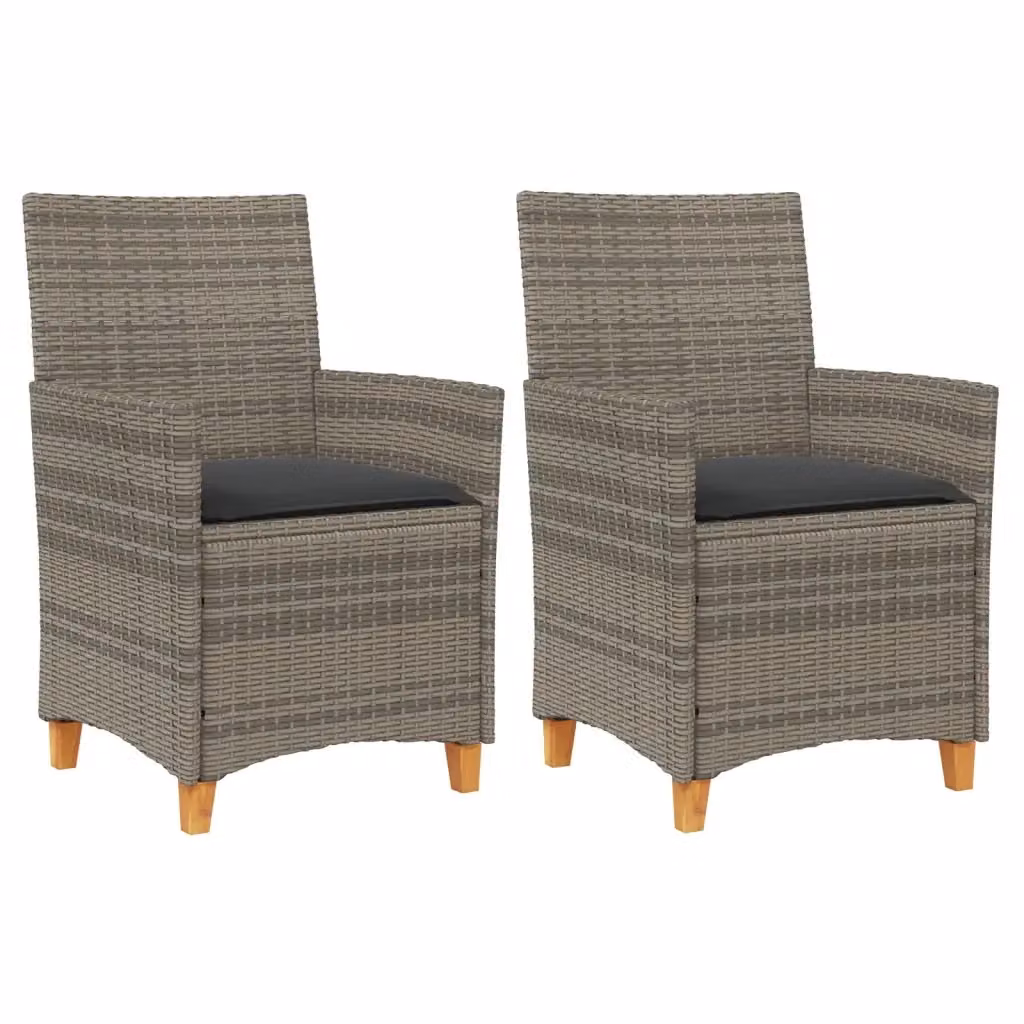 Set di 2 sedie da giardino vidaXL in polyrattan e legno di acacia con cuscini grigi e braccioli – 2