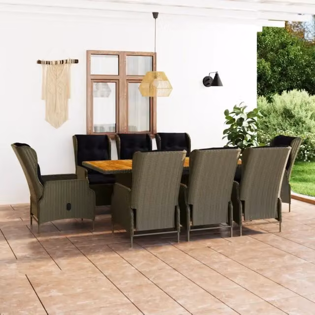Set da pranzo da giardino vidaXL in legno di acacia oliato e polyrattan marrone e nero, 9 pezzi