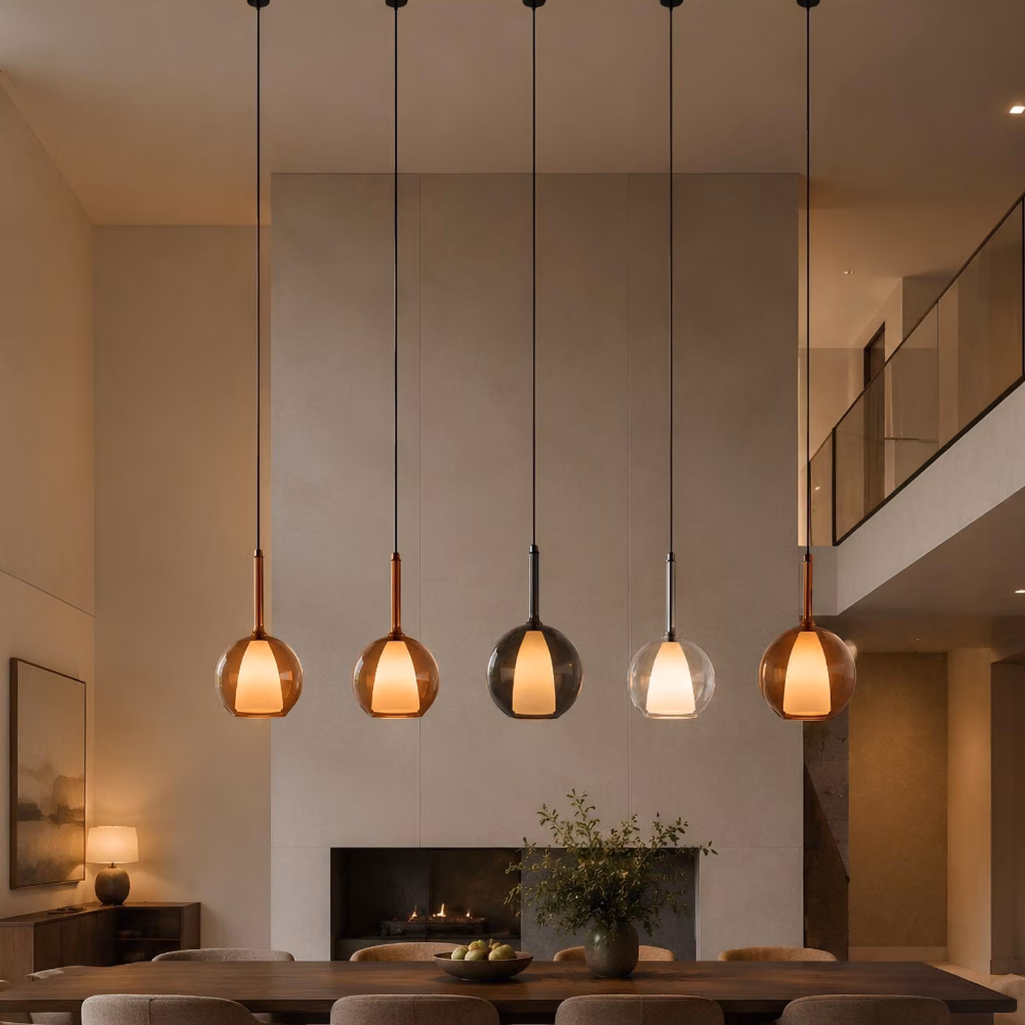 s.luce Belluna gallery lampada a sospensione in vetro 500cm con cavo tessile marrone Ø 24cm tondo
