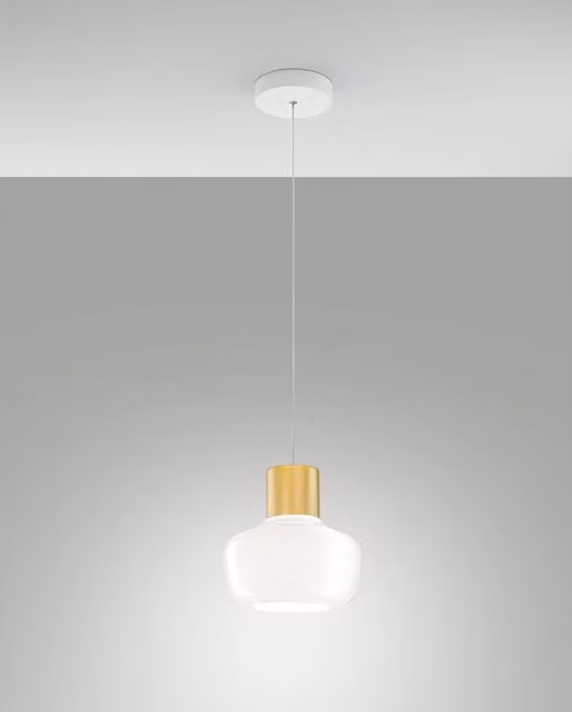 Lampada a Sospensione LED Kino Fabas, Design Minimalista in Metallo e Vetro Bianco, 12W, 1300lm, 3000K, Ø 22 cm – 1