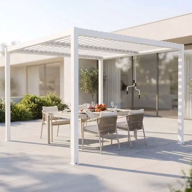 Pergola bioclimatica moderna Bob Gardens TONY in alluminio e legno colore bianco