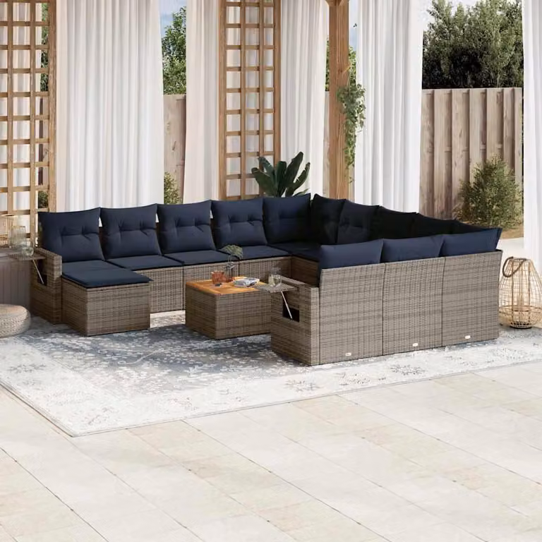 Maison Exclusive - Set da giardino composto da 13 pezzi con cuscini, grigio, polyrattan