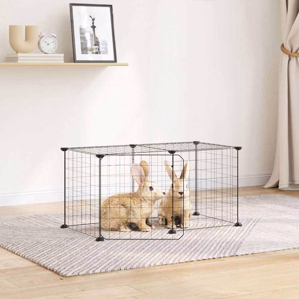Gabbia per animali vidaXL in acciaio con 8 pannelli e porta, colore nero, L 70 cm x P 35 cm x H 35 cm